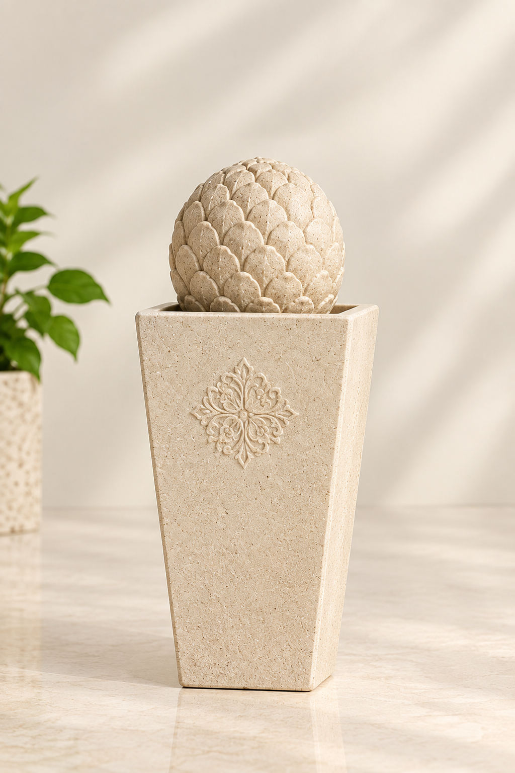 Textured pedestal and orb planter